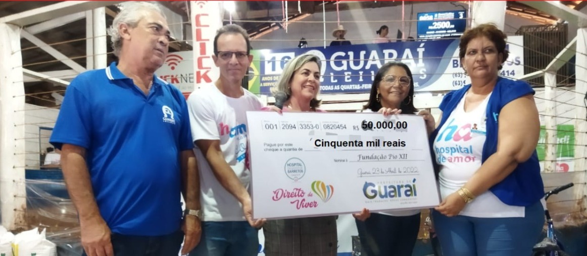 Pelo 4º ano, Prefeitura e Câmara de Guaraí confirmam repasse de R$ 50 mil para hospital de amor. (Foto: divulgação)