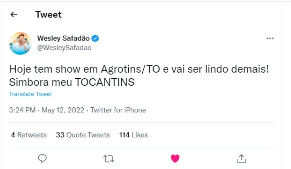 Safadão confunde nome da Agrotins com cidade do estado e vira même no Twitter. (Foto: reprodução Twitter)