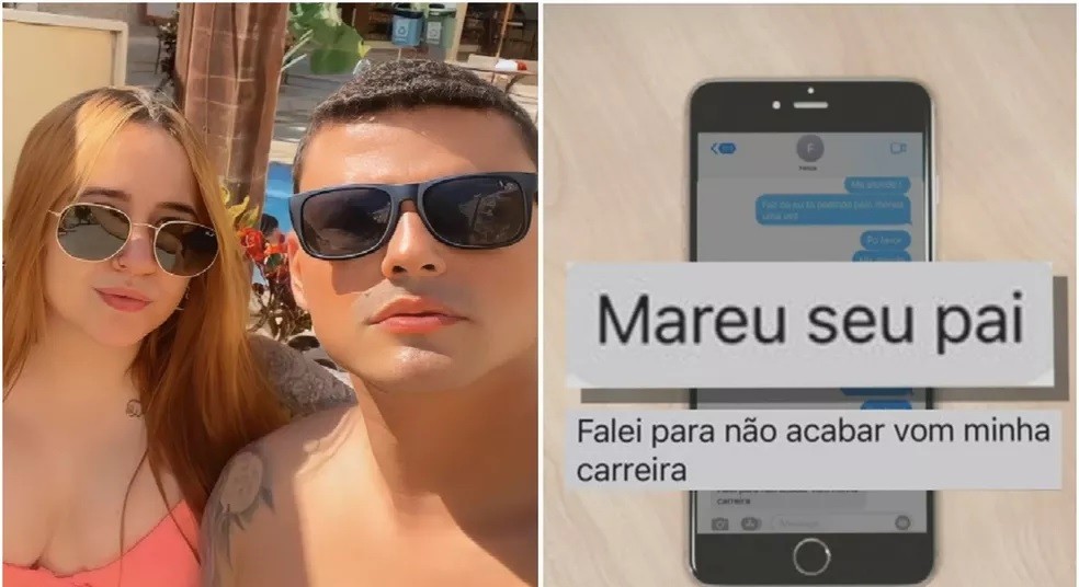 Kênnia Yanka mostra mensagem enviada pelo então namorado, Felipe Gabriel Jardim, logo após matar o pai em farmácia de Goiânia, Goiás